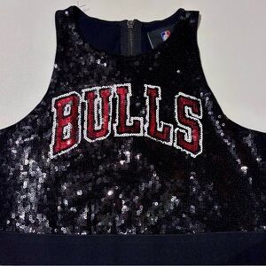 Women's NBA Chicago Bulls Sequin/Bling Crop/Tank Top-Back Zip-Size Med Black
